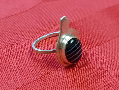 Sterling Silver and Black Banded Agate Ring