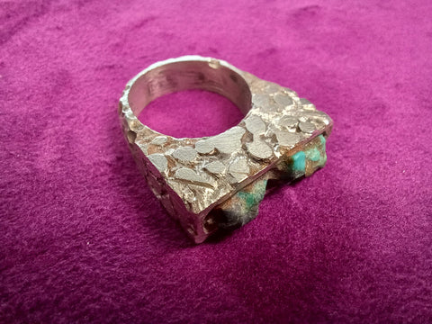 Rustic Hammered Silver and Turquoise Ring
