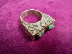 Rustic Hammered Silver and Turquoise Ring