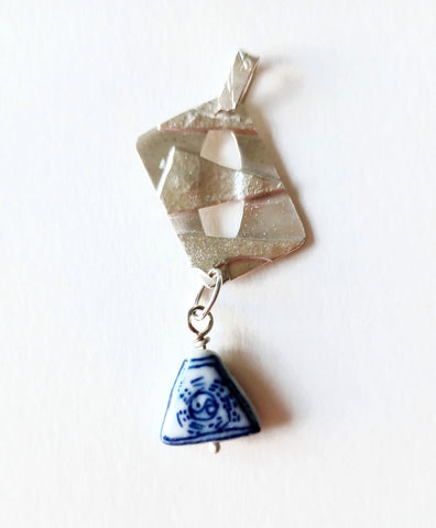 Sterling silver, copper and  blue ceramic pendant