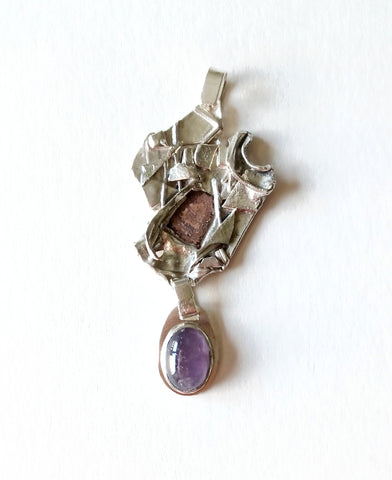 Sterling silver, copper and amethyst pendant