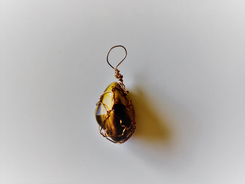 Copper wrapped tiger eye pendant