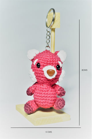 Knitted red panda key chain