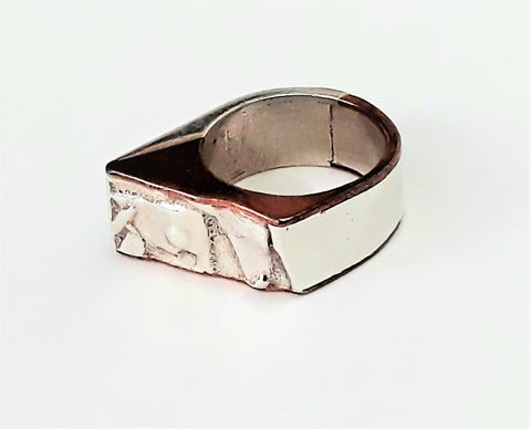 Copper and sterling silver hollow ring