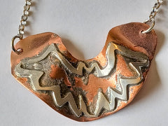 Oxidized  Copper & Sterling Silver Bat Necklace